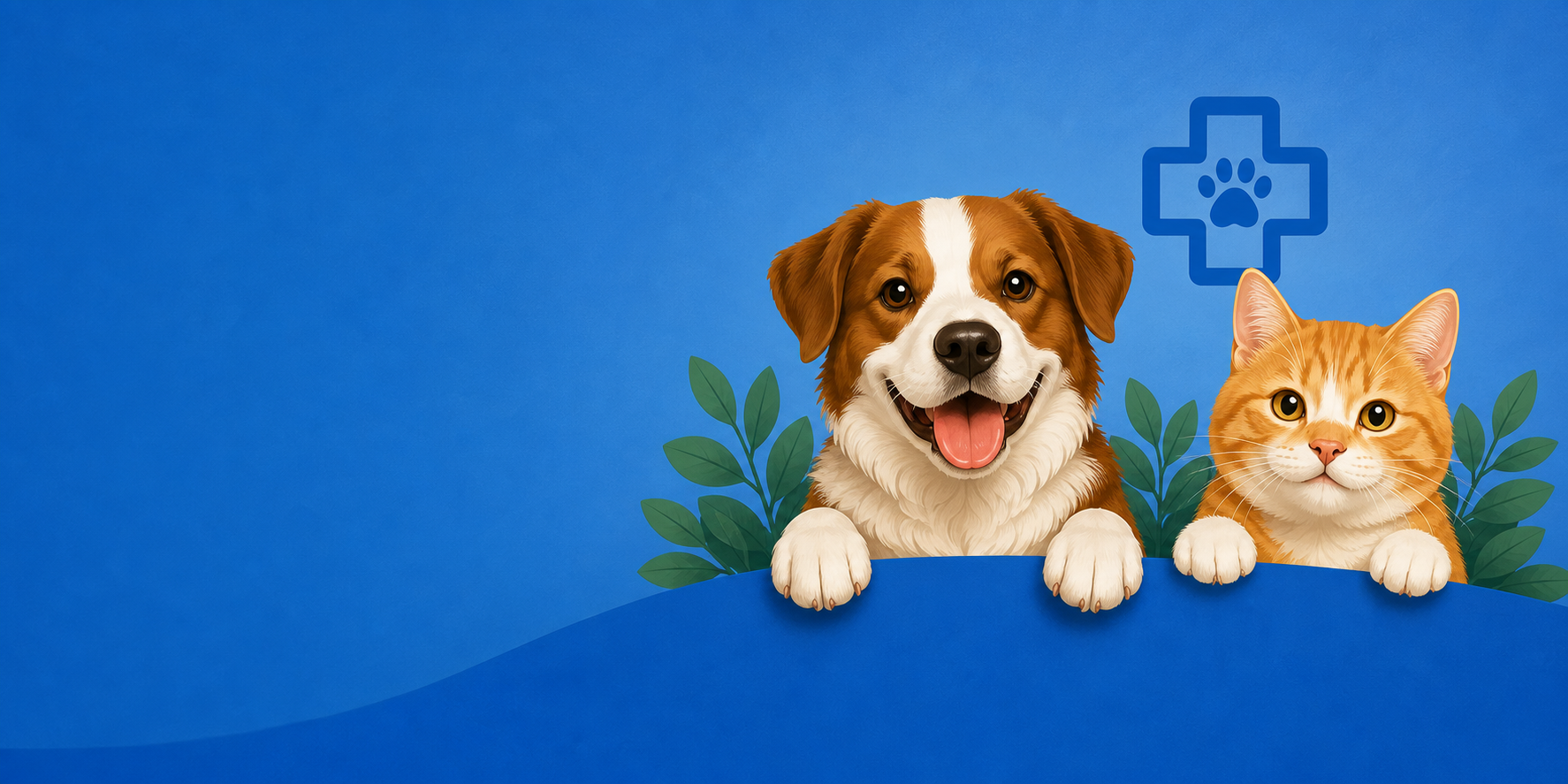 Cachorro e gato em uma campanha de saúde animal